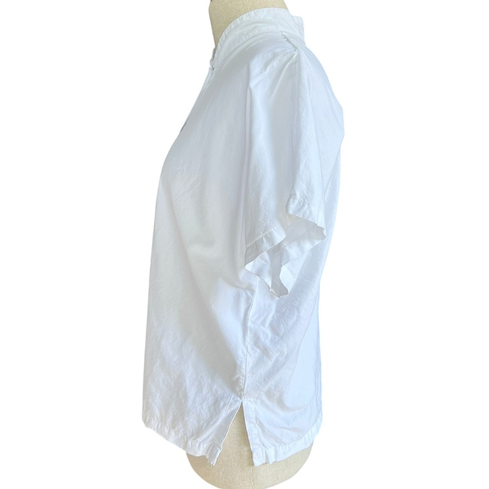 Eleven Stitch Design Shirt M White Cotton Button Down Top USA Lagenlook Coastal - Picture 2 of 9
